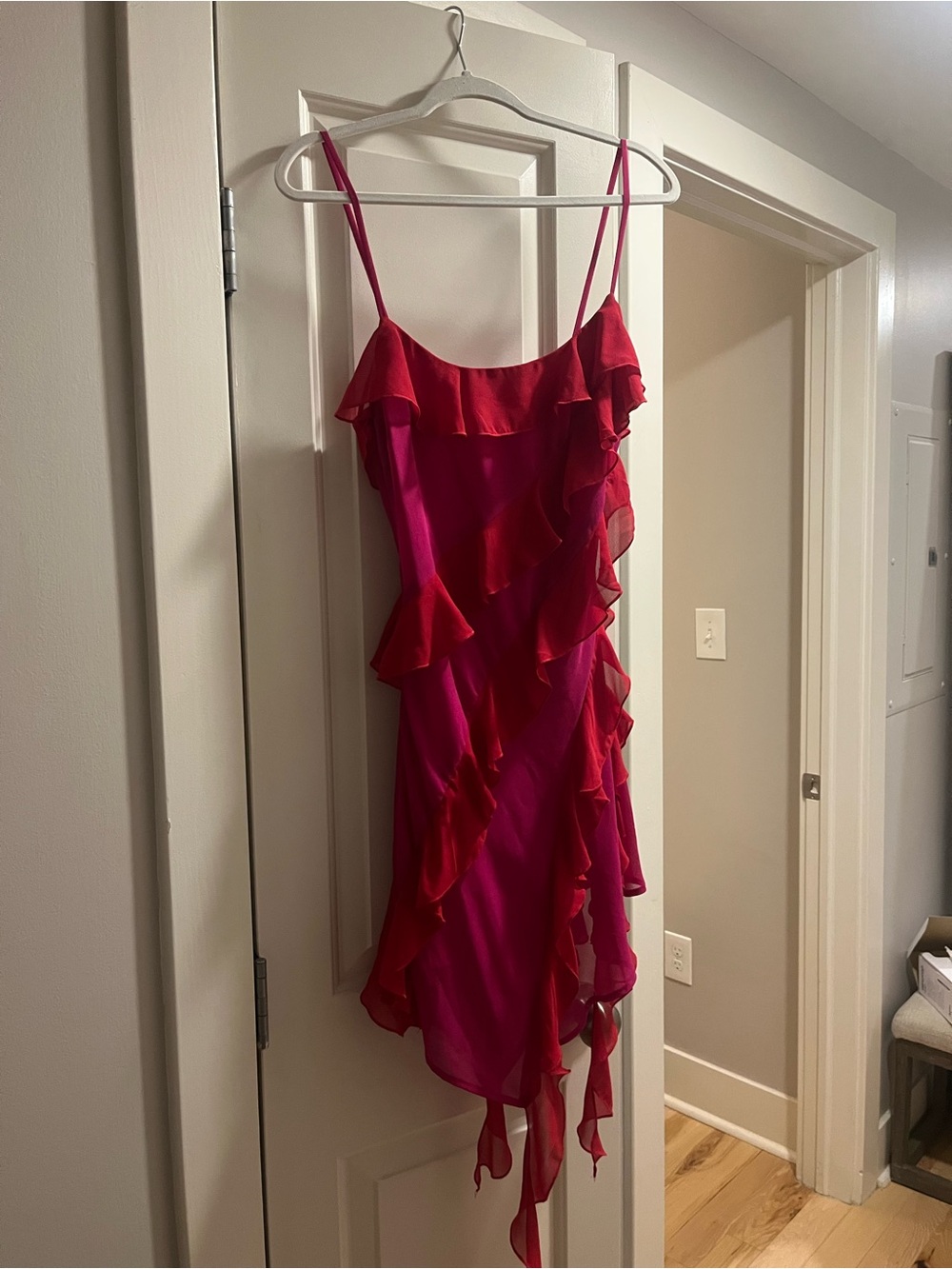 Lovers + Friends Fuchsia Pink Asymmetrical Ruffle Slip Dress